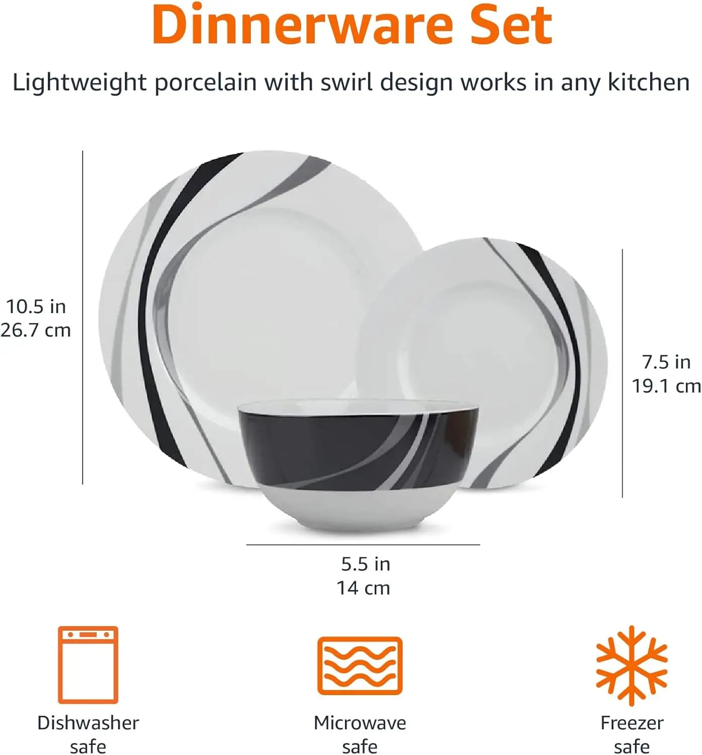 18-Piece Dinnerware Set for 6, Microwave & Dishwasher Safe