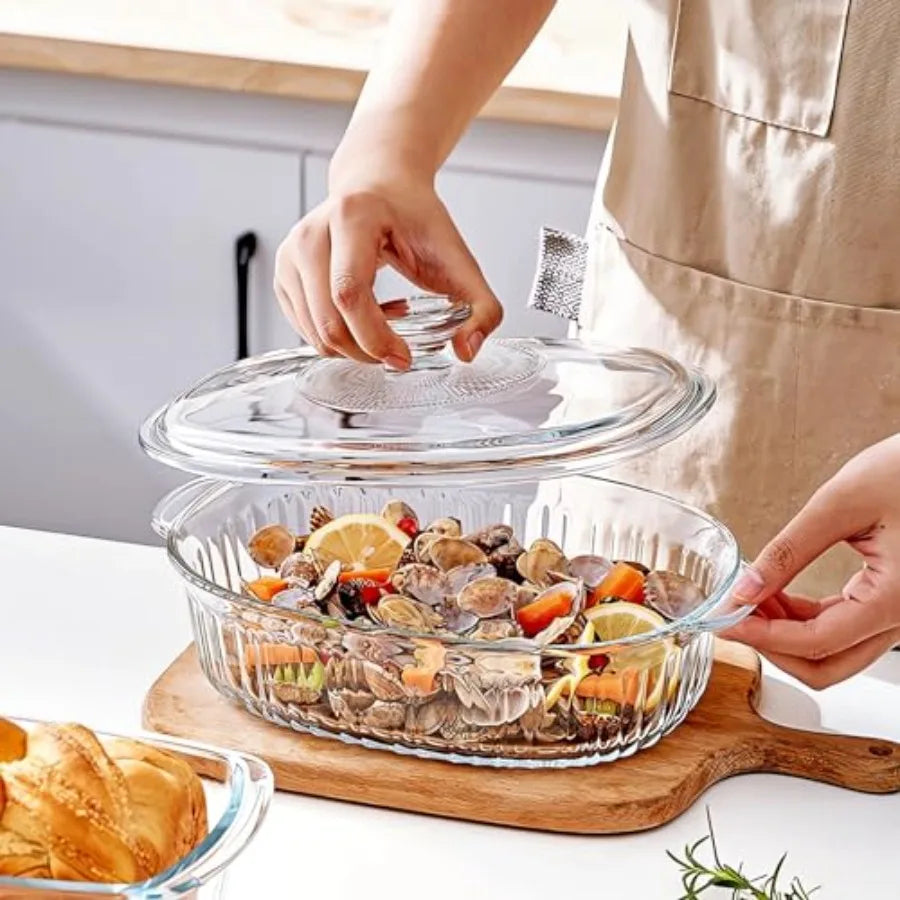 4-Piece Glass Casserole Baking Dish, Set of 2 Casseroles With Glass Lids, 1.9 Qt and 3 Qt