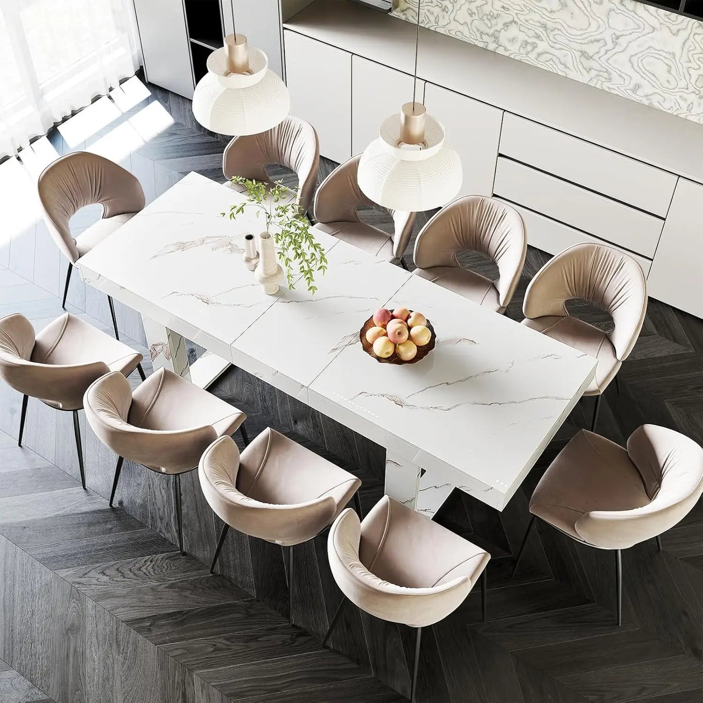 Farmhouse Rustic Extendable Dining Room Table for 8 10, 70.9" (86.6") x 31.5", Rectangular Dinner Table, Customized