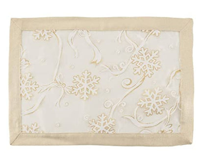 Fennco Styles Printed Snowflake & Ribbon Semi-Sheer Tablecloth - Gold Festive Table Cover for Home Décor, Banquets, Christmas, Holiday and Special Events