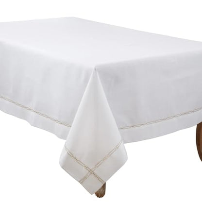 Fennco Styles Gold Embroidered Border Tablecloth 65" W x 90" L - Metallic Design Table Cover for Home Décor, Everyday Use, Christmas, Banquets and Special Events