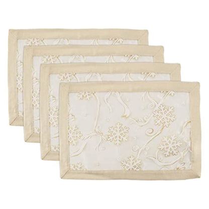 Fennco Styles Printed Snowflake & Ribbon Semi-Sheer Tablecloth - Gold Festive Table Cover for Home Décor, Banquets, Christmas, Holiday and Special Events