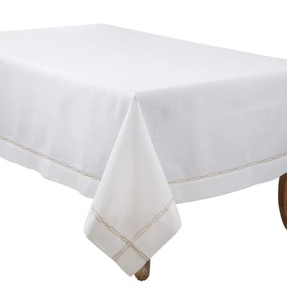 Fennco Styles Gold Embroidered Border Tablecloth 65" W x 90" L - Metallic Design Table Cover for Home Décor, Everyday Use, Christmas, Banquets and Special Events