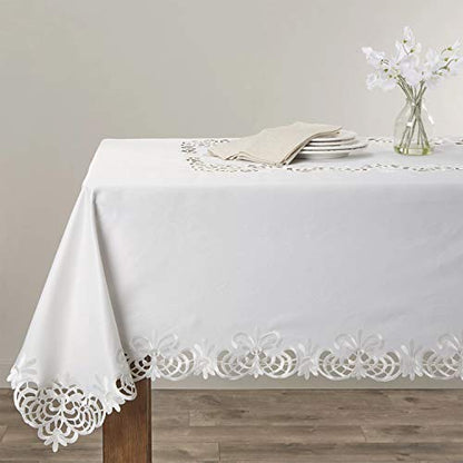 Fennco Styles Arabella Collection Embroidery Cutwork Design Tablecloth - Ivory Table Cover for Home Décor, Banquet, Holiday, Family Gathering and Special Events