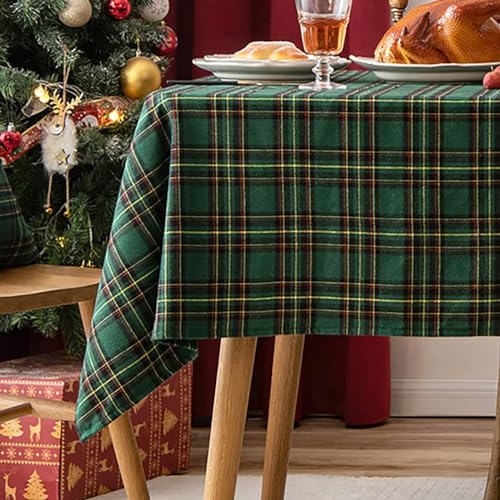 Fennco Styles Classic Plaid Snowflake Holiday Tablecloth - Tartan Rectangular Table Cover for Dining Room, Christmas Décor, and Winter Festivals