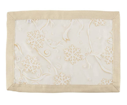 Fennco Styles Printed Snowflake & Ribbon Semi-Sheer Tablecloth - Gold Festive Table Cover for Home Décor, Banquets, Christmas, Holiday and Special Events