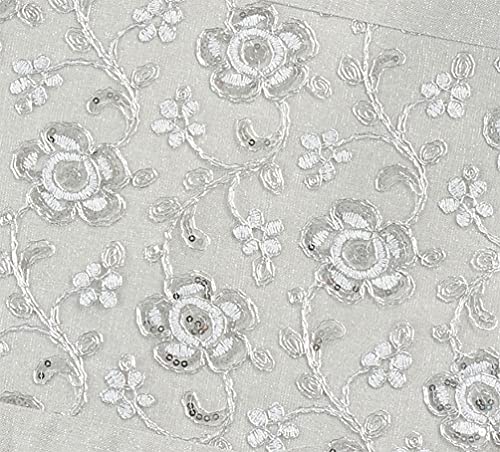 Fennco Styles Sequin Floral Embroidered Tablecloth 50" W x 70" L - White Table Cover for Home, Dining Room, Banquets, Wedding, Holiday and Special Events