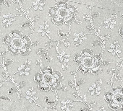 Fennco Styles Sequin Floral Embroidered Tablecloth 50" W x 70" L - White Table Cover for Home, Dining Room, Banquets, Wedding, Holiday and Special Events