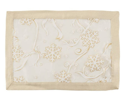 Fennco Styles Printed Snowflake & Ribbon Semi-Sheer Tablecloth - Gold Festive Table Cover for Home Décor, Banquets, Christmas, Holiday and Special Events