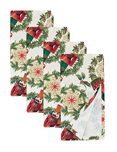 Fennco Styles Nutcracker Holiday Tablecloth 65" W X 84" L - Red & Green Solider Print Festive Table Cover for Christmas Décor, Dining Room, Banquet, Family Gathering and Special Events