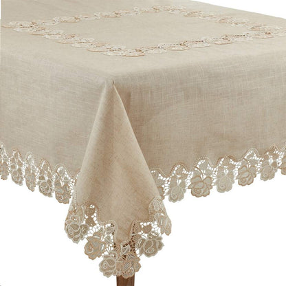 Fennco Styles Elegant Lace Rose Border Tablecloth 54" W x 54" L - Natural Floral Square Table Cover for Home Décor, Banquets, Wedding, Family Gathering and Special Events