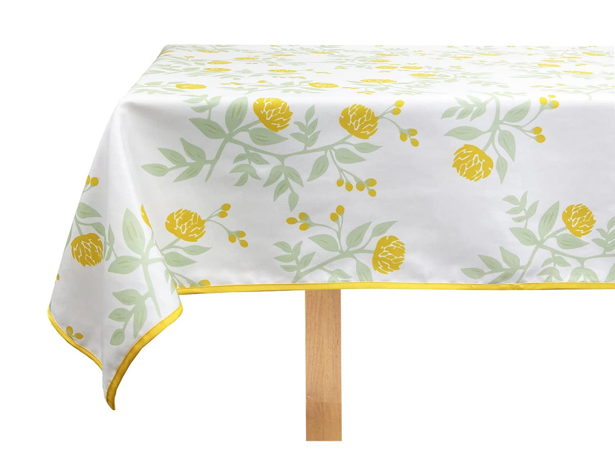 Fennco Styles Garden Floral Print Tablecloth 55" W x 55" L - Yellow Flowers Wrinkle-Free Washable Table Cover for Everyday Use, Banquets, Holidays, Indoor Outdoor Events and Special Occasions