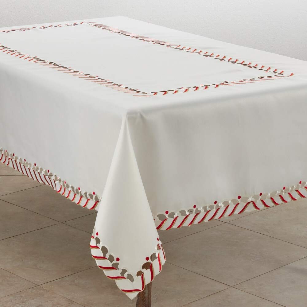 Fennco Styles Christmas Candy Cane Design Tablecloth - Holiday Table Cover for Home Décor, Banquets, Family Gathering and Special Occasion