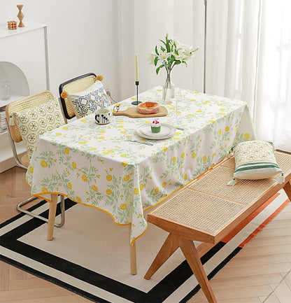 Fennco Styles Garden Floral Print Tablecloth 55" W x 55" L - Yellow Flowers Wrinkle-Free Washable Table Cover for Everyday Use, Banquets, Holidays, Indoor Outdoor Events and Special Occasions