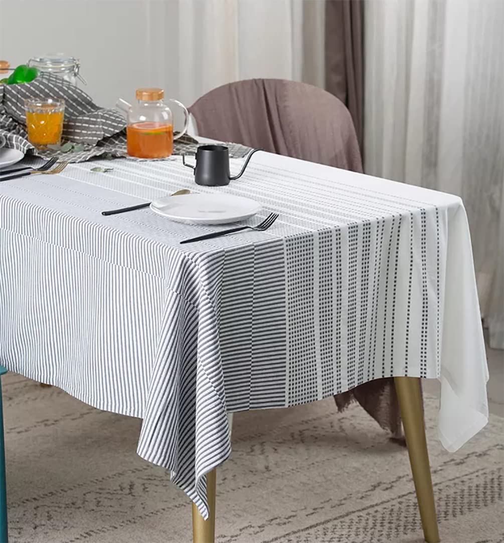 Fennco Styles Modern Woven Striped Cotton Tablecloth 55" W X 71" L - White Textured Rectangle Table Cover for Dining Table, Banquet, Family Gathering, Holiday and Special Occasion