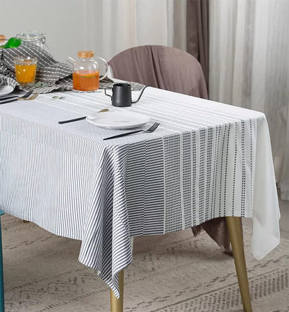 Fennco Styles Modern Woven Striped Cotton Tablecloth 55" W X 71" L - White Textured Rectangle Table Cover for Dining Table, Banquet, Family Gathering, Holiday and Special Occasion