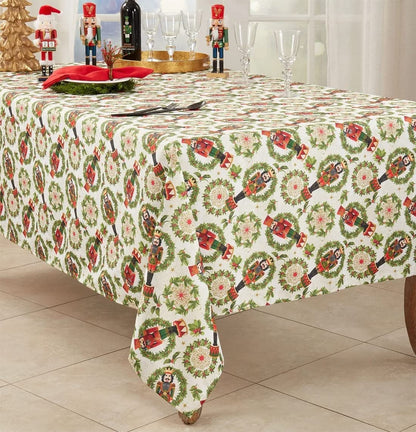 Fennco Styles Nutcracker Holiday Tablecloth 65" W X 84" L - Red & Green Solider Print Festive Table Cover for Christmas Décor, Dining Room, Banquet, Family Gathering and Special Events