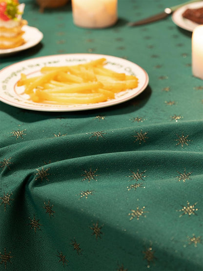 Fennco Styles Metallic Snowflake Holiday Design Jacquard Woven Tablecloth 60" W x 40" L - Green Christmas Table Cover for Home Décor, Winter Holidays, Dining Table, Banquets and Family Gathering