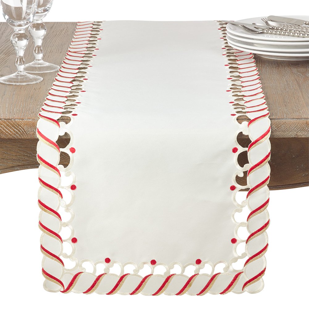 Fennco Styles Christmas Candy Cane Design Tablecloth - Holiday Table Cover for Home Décor, Banquets, Family Gathering and Special Occasion