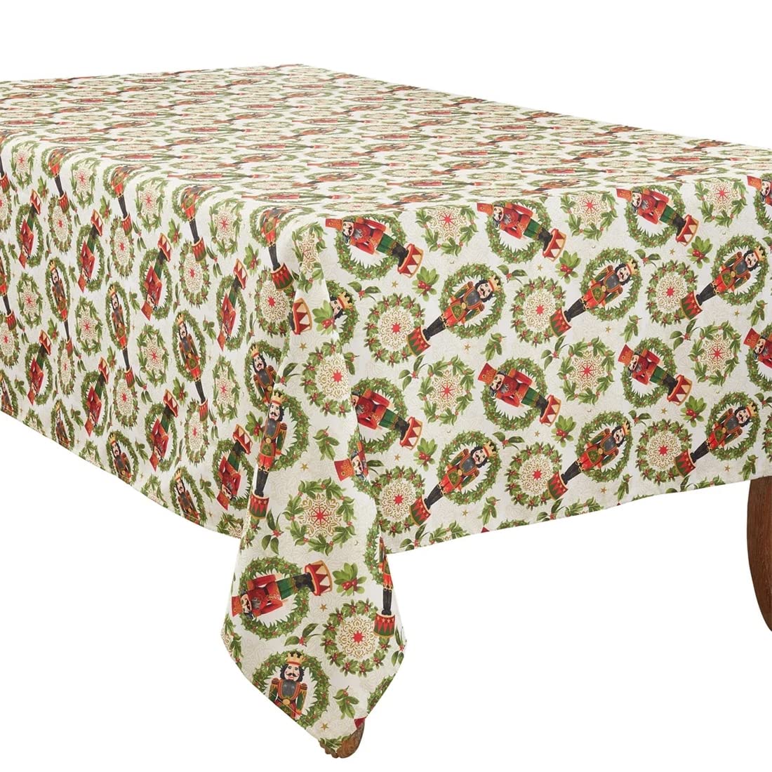 Fennco Styles Nutcracker Holiday Tablecloth 65" W X 84" L - Red & Green Solider Print Festive Table Cover for Christmas Décor, Dining Room, Banquet, Family Gathering and Special Events