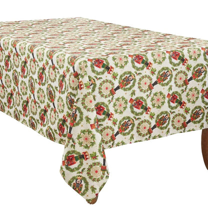 Fennco Styles Nutcracker Holiday Tablecloth 65" W X 84" L - Red & Green Solider Print Festive Table Cover for Christmas Décor, Dining Room, Banquet, Family Gathering and Special Events