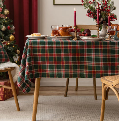 Fennco Styles Classic Plaid Snowflake Holiday Tablecloth - Tartan Rectangular Table Cover for Dining Room, Christmas Décor, and Winter Festivals