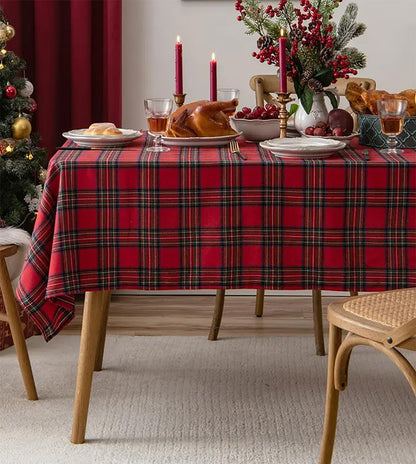 Fennco Styles Classic Plaid Snowflake Holiday Tablecloth - Tartan Rectangular Table Cover for Dining Room, Christmas Décor, and Winter Festivals