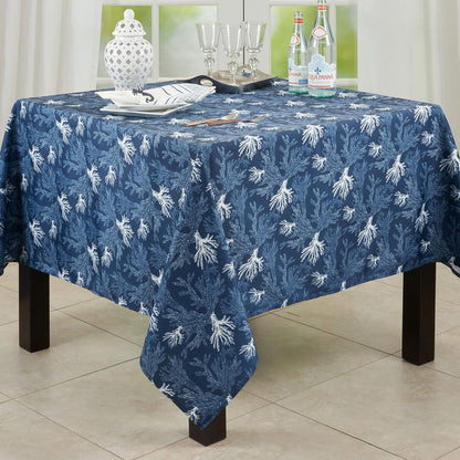 Fennco Styles Sea Coral Print Coastal Tablecloth 50" W x 70" L - Navy Blue Sea Life Table Cover for Home, Dining Table Décor, Banquets, Family Gatherings, Everyday Use and Special Occasions