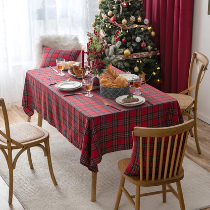 Fennco Styles Classic Plaid Snowflake Holiday Tablecloth - Tartan Rectangular Table Cover for Dining Room, Christmas Décor, and Winter Festivals