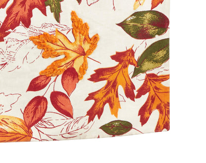 Fennco Styles Warm Embroidered Autumn Leaves Cotton Tablecloth - Multicolored Holiday Table Cover for Thanksgiving, Banquets, Family Gathering and Special Occasion