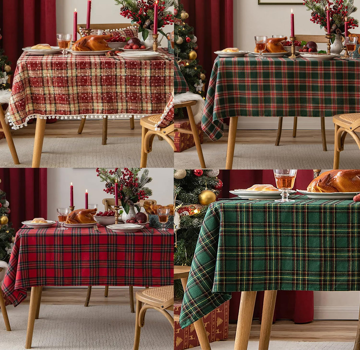 Fennco Styles Classic Plaid Snowflake Holiday Tablecloth - Tartan Rectangular Table Cover for Dining Room, Christmas Décor, and Winter Festivals