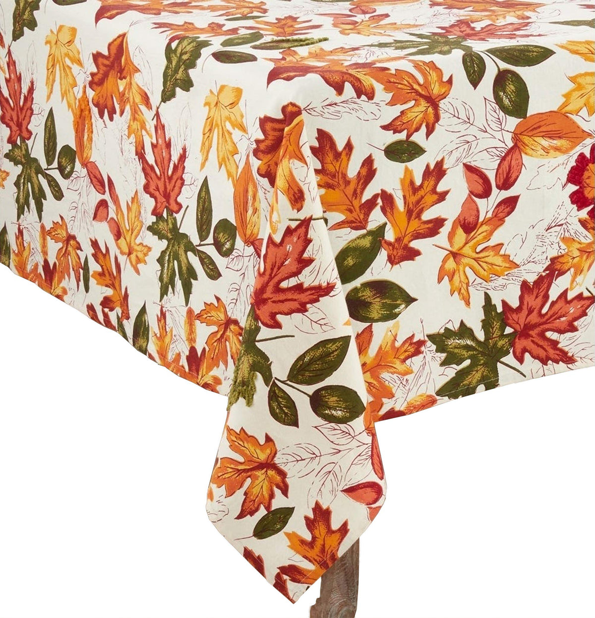 Fennco Styles Warm Embroidered Autumn Leaves Cotton Tablecloth - Multicolored Holiday Table Cover for Thanksgiving, Banquets, Family Gathering and Special Occasion