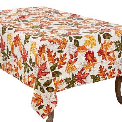 Fennco Styles Warm Embroidered Autumn Leaves Cotton Tablecloth - Multicolored Holiday Table Cover for Thanksgiving, Banquets, Family Gathering and Special Occasion
