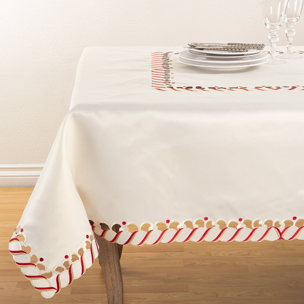Fennco Styles Christmas Candy Cane Design Tablecloth - Holiday Table Cover for Home Décor, Banquets, Family Gathering and Special Occasion