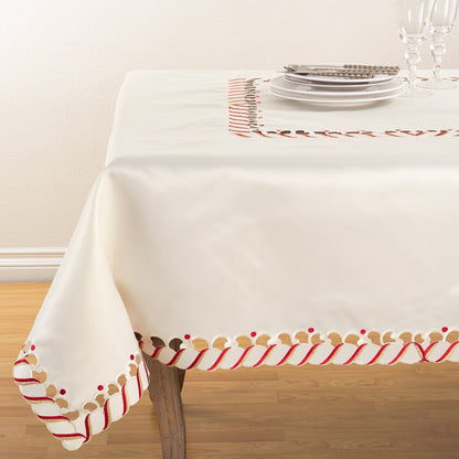 Fennco Styles Christmas Candy Cane Design Tablecloth - Holiday Table Cover for Home Décor, Banquets, Family Gathering and Special Occasion