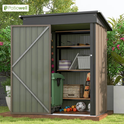 l 5x3 FT Outdoor Storage Shed, Tool Shed with Sloping Roof and Lockable Door, Metal Shed
