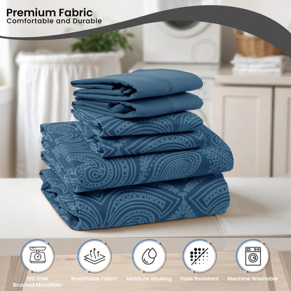 Lux Decor 6Pc Paisley Sheet Set – Soft Microfiber, Wrinkle-Free,