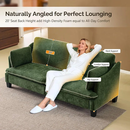 84" , Linen Velvet 2-Seater Loveseat  Removable Cover & 2 Throw Pillows,