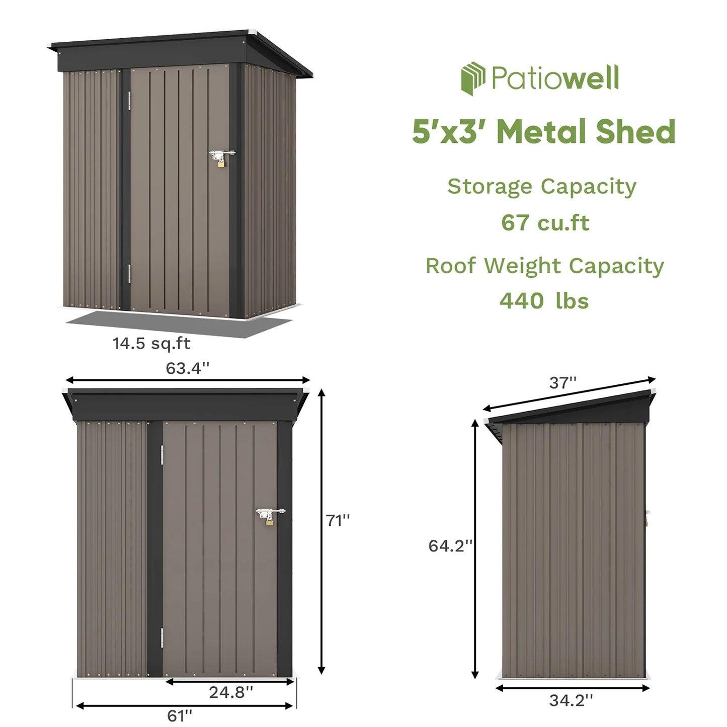 l 5x3 FT Outdoor Storage Shed, Tool Shed with Sloping Roof and Lockable Door, Metal Shed