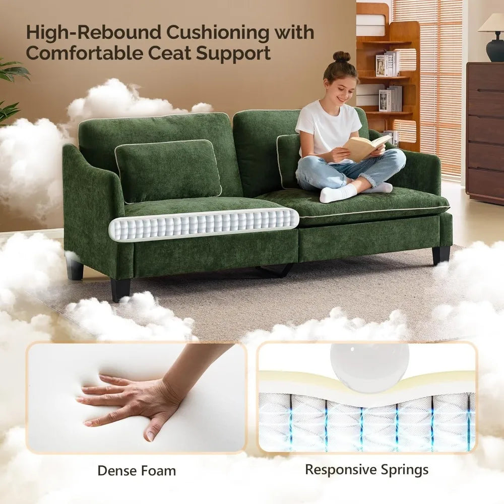 84" , Linen Velvet 2-Seater Loveseat  Removable Cover & 2 Throw Pillows,