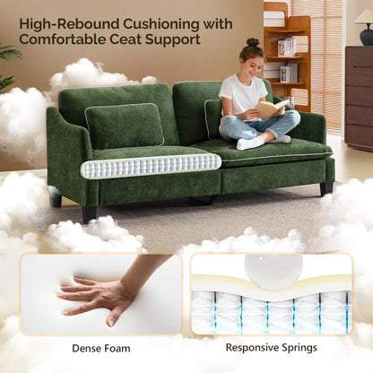 84" , Linen Velvet 2-Seater Loveseat  Removable Cover & 2 Throw Pillows,