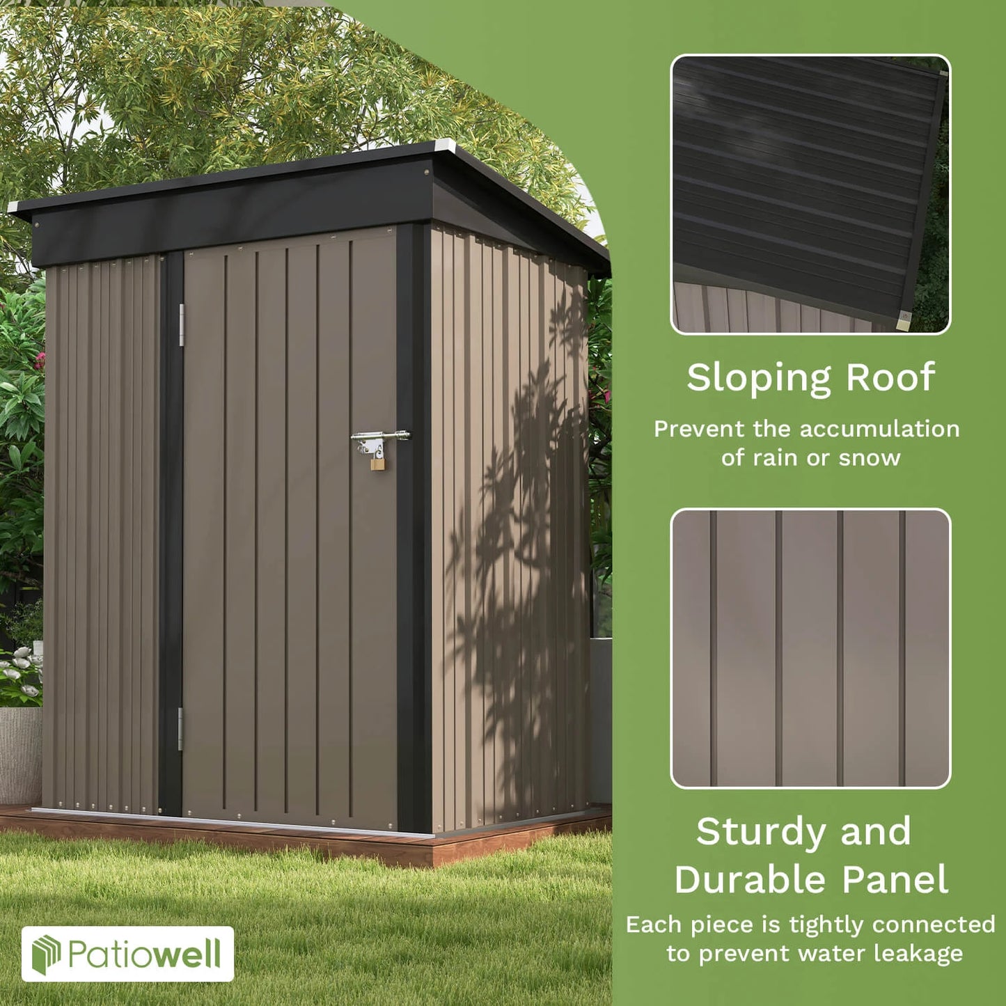 l 5x3 FT Outdoor Storage Shed, Tool Shed with Sloping Roof and Lockable Door, Metal Shed