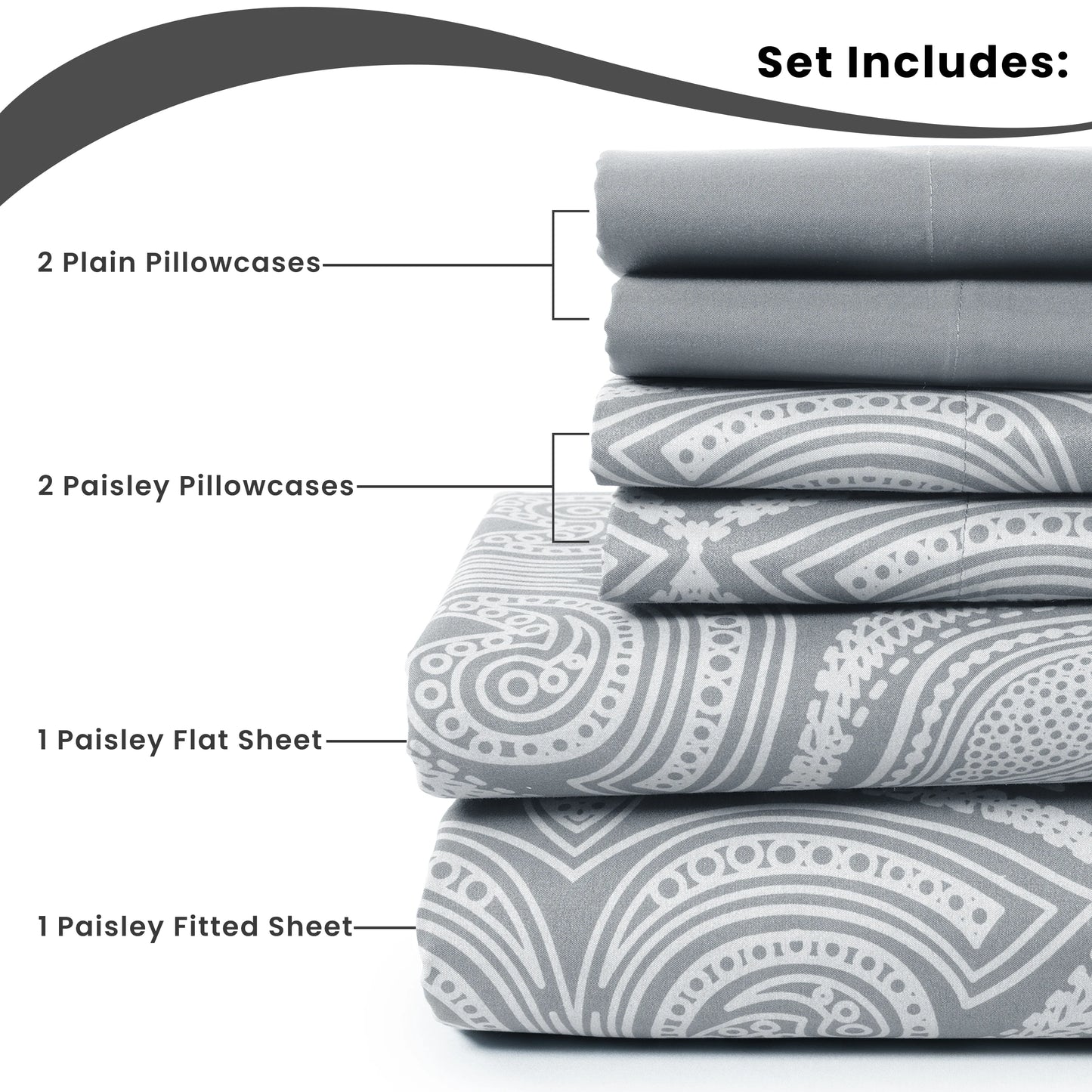 Lux Decor 6Pc Paisley Sheet Set – Soft Microfiber, Wrinkle-Free,