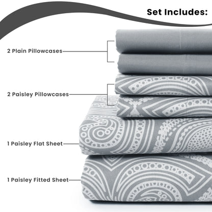 Lux Decor 6Pc Paisley Sheet Set – Soft Microfiber, Wrinkle-Free,