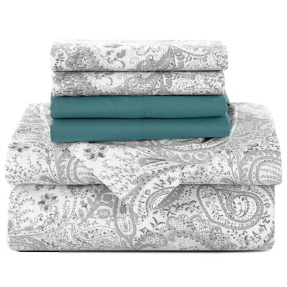 Lux Decor 6Pc Paisley Sheet Set – Soft Microfiber, Wrinkle-Free,