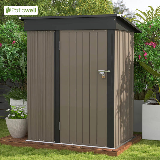 l 5x3 FT Outdoor Storage Shed, Tool Shed with Sloping Roof and Lockable Door, Metal Shed
