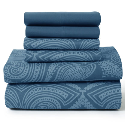 Lux Decor 6Pc Paisley Sheet Set – Soft Microfiber, Wrinkle-Free,