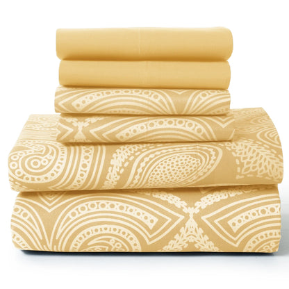 Lux Decor 6Pc Paisley Sheet Set – Soft Microfiber, Wrinkle-Free,