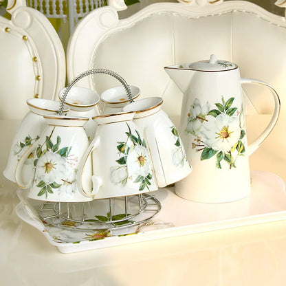 Household Water Ware Set, Ceramic Mug with Metal Rack, Porcelain Bone China,