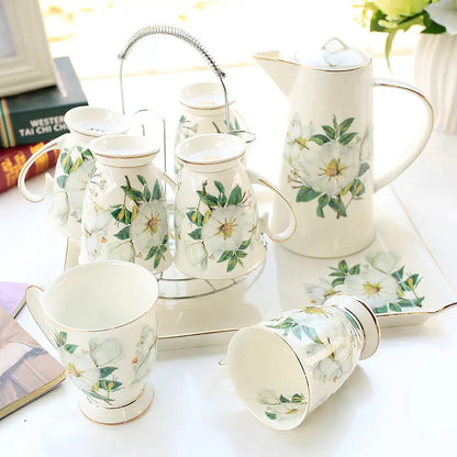 Household Water Ware Set, Ceramic Mug with Metal Rack, Porcelain Bone China,